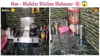 How To Organize Small Rented Non-Modular Kitchen Makeover Organization Idea Non-Modular Kitchen Tour