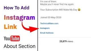 Add Your Instagram Account Link To YouTube Channel About Section and Channel Banner | Technical Ware
