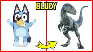 How Bluey Characters Look as Dinosaurs + Favorite SNACKS 🥰Bluey💙Bingo❤️Socks💙Chilli🐶Bandit🐕