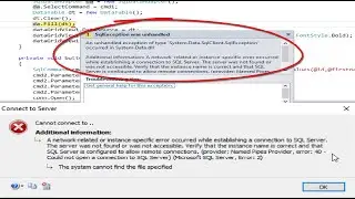 C# and sql server fix error Connect to Server Cannot connect to a network related  specific error
