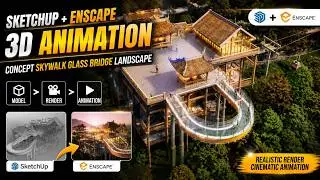 SKETCHUP + ENSCAPE 3D ANIMATION; "CONCEPT SKYWALK GLASS BRIDGE LANDSCAPE"