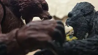 Kong, shimo and suko vs giant cave bear stop motion 