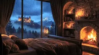 Rain on Glass & Warm Fireplace Indoors 🔥🌧️❄️ | Cozy Ambience for Focus and Calm