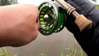 laks viser sig. kaster til den og for fart på fluen. så hugger den  :)