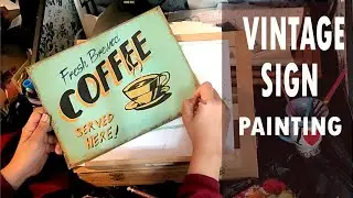 DIY How To Draw Acrylic painting vintage sign for coffee bar retro decor