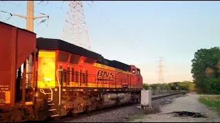 BNSF Engine, a Hopper Car, and a Passenger Car in Plainfield, Illinois