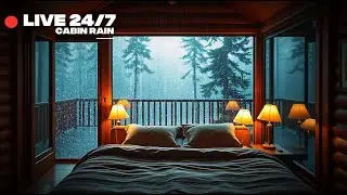🔴 LIVE 24/7 Cozy Cabin Bedroom Raining - Relaxing Rain Sounds for Sleeping & Studying