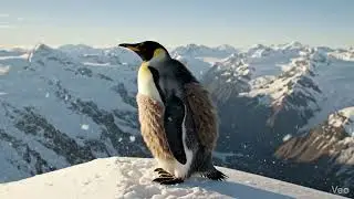 Penguin Enjoys Mountain Panorama Video