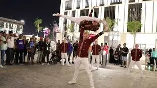 Acrobats. Street parade for FIFA World Cup Qatar 2022.