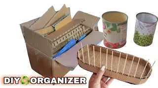 Trash to Treasure Desk Organizer (4 Sections!) | Easy DIY with Cans, Wood & Macrame Decor
