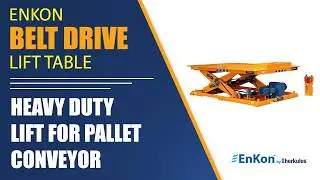 v1585 04 enkon heavy duty belt drive scissor lift table pallet conveyor transfer top parts handling