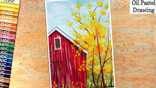 Red House with Yellow Blossoms | Oil Pastel Drawing for Beginners - Step by Step | Satisfying | #217