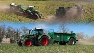 LOONBEDRIJF MISTE SPREADING LIME ON MAIZE GROUND! - FENDT 724 - TEBBE HS 140