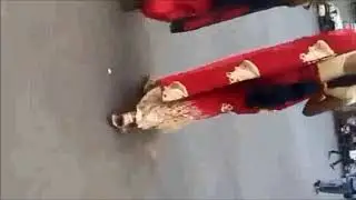 Red Sari Women Long Hair with Jasmine Flower