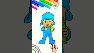 Draw and Color Pocoyo | How to Draw Pocoyo Brushing Teeth 🌈👶🏻 #pocoyo #drawing #shorts