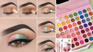 Peach & Green Eye Makeup | Soft Glam Pastel Look 2025 | Easy Step-by-Step Tutorial for Beginners