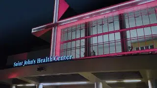 Saint John's Health Center illuminates their hospital pink each October for Breast Cancer Awareness