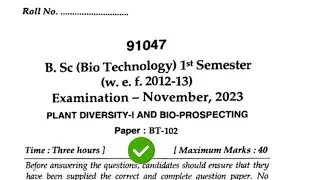 Mdu BSc Bio 1st Sem Plant Diversity Question Paper 2023