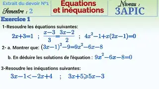Correction, extrait du devoir surveillé №1 semestre 2, équations et inéquations, 3apic