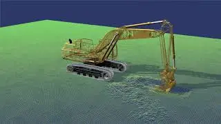 Excavator digging a trench in a virtual environment