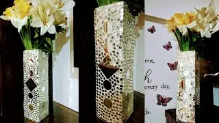 Best out of waste - Flower Vase using cardboard & pizza box | DIY Mosaic Vase | Mirror Vase DIY