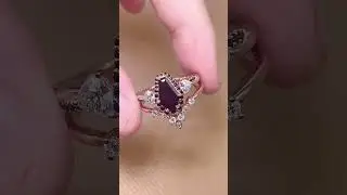 Coffin Black Onyx Engagement Ring Set | Rose Gold Moissanite Wedding Band | Gothic Bridal Set