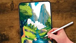 My process for painting a low poly looking landscape with a tablet