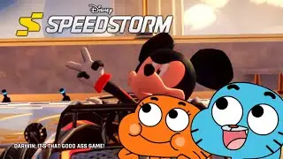 Gumball and Darwin's reaction that Disney Speedstorm season 4 is out, including free to play
