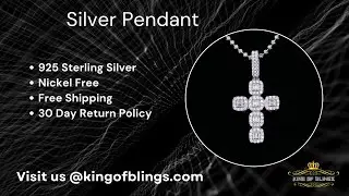 King of Blings Fancy White 925 Sterling Silver CROSS Shape Pendant with 1.34ct Cubic Zirconia