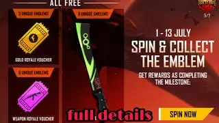 How to complete Spin & collect the emblem || free fire new event rampage emblem collection||