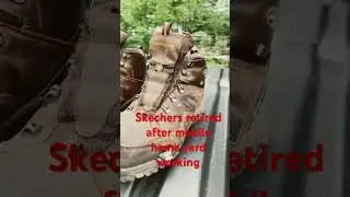 At long last retiring, my well used Skechers boots. #Mobile homeLife. ￼
