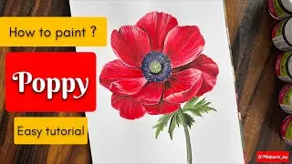 Poppy flower drawing with watercolor 🎨 | Flower painting step by step video #art 