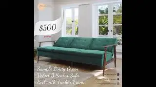 Half Price! Sample Timber Frame Lindy Green Velvet 3 Seater Sofa Bed
