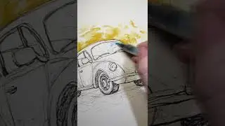 Volkswagen Bug Line and Wash #shorts #art #volkswagen #watercolor #lineandwash