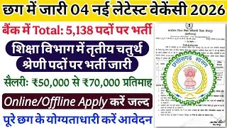 🔥04 new latest vacancies released in Chhattisgarh 2026/Recruitment for 5,138 posts in bank/Cg gov...