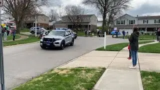 Blue Ash Police and Fire cheer up children who have had to cancel birthday parties due to COVID-19.