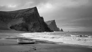No sound Solitary Shoreline | Black & White Coastal Still Frame for Reflection & Calm