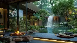 Backyard Garden🌳Peaceful Meditation Space with Waterfall, Fireplace& Nature Sounds Relaxing, Healing