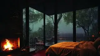 Relaxing Forest Rain at Night | Cozy Cabin View