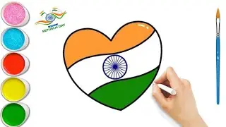 Republic Day Drawing Easy Step || Heart Flag Drawing ll How to draw Indian flag in 26 January.