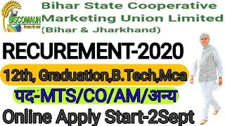 #Apply_Form  Bihar state cooperative marketing union limited new vacancy-2020!! BiScomaun Bharti2020