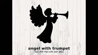 Angel with Trumpet Silhouette, Angel with Trumpet SVG, Heralding Angel Silhouette, Religious Clipart