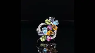 Double Multi-gem Flower Statement Ring