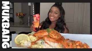 SALMON+SHRIMP+MASHED POTATOES AND DESSERT MUKBANG