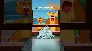 Stupid lion father and son steal Donald Duck's fish.