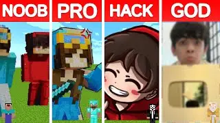 Minecraft CASH and NICO PIXEL ART BUILD CHALLENGE - NOOB vs PRO vs HACKER vs GOD
