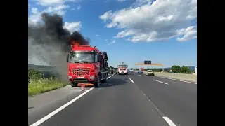Lkw Brand auf der A2 in Fahrtrichtung Wien