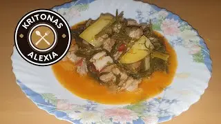 Χόρτα με χοιρινό στην κατσαρόλα |Pork with vegetables |kritonas alexia