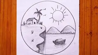Easy circle scenery drawing | Pencil Drawing in Circle Easy Step By Step | Scenery Drawing in Circle