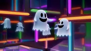 Halloween Cartoon Tiny Ghosts Neon Haunted Mirror Maze